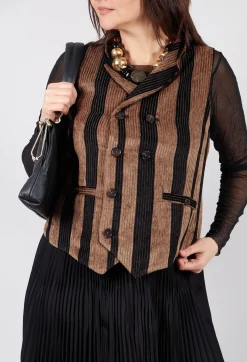Aleksandr Manamis Jackets^Striped Corduroy Waistcoat in Black and Brown