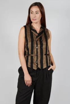 Aleksandr Manamis Jackets^Striped Corduroy Waistcoat in Black and Brown