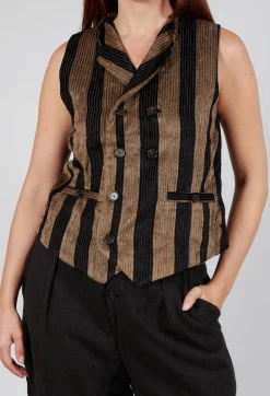 Aleksandr Manamis Jackets^Striped Corduroy Waistcoat in Black and Brown