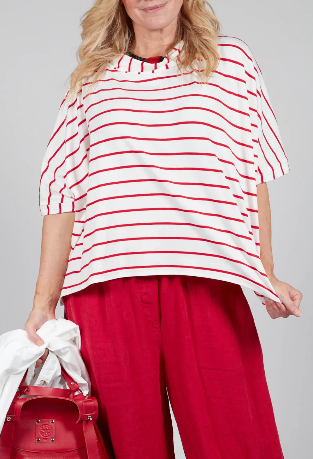 Operificio Neirami Tops^Striped Cotton Top in Rosso
