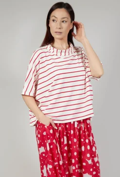 Operificio Neirami Tops^Striped Cotton Top in Rosso
