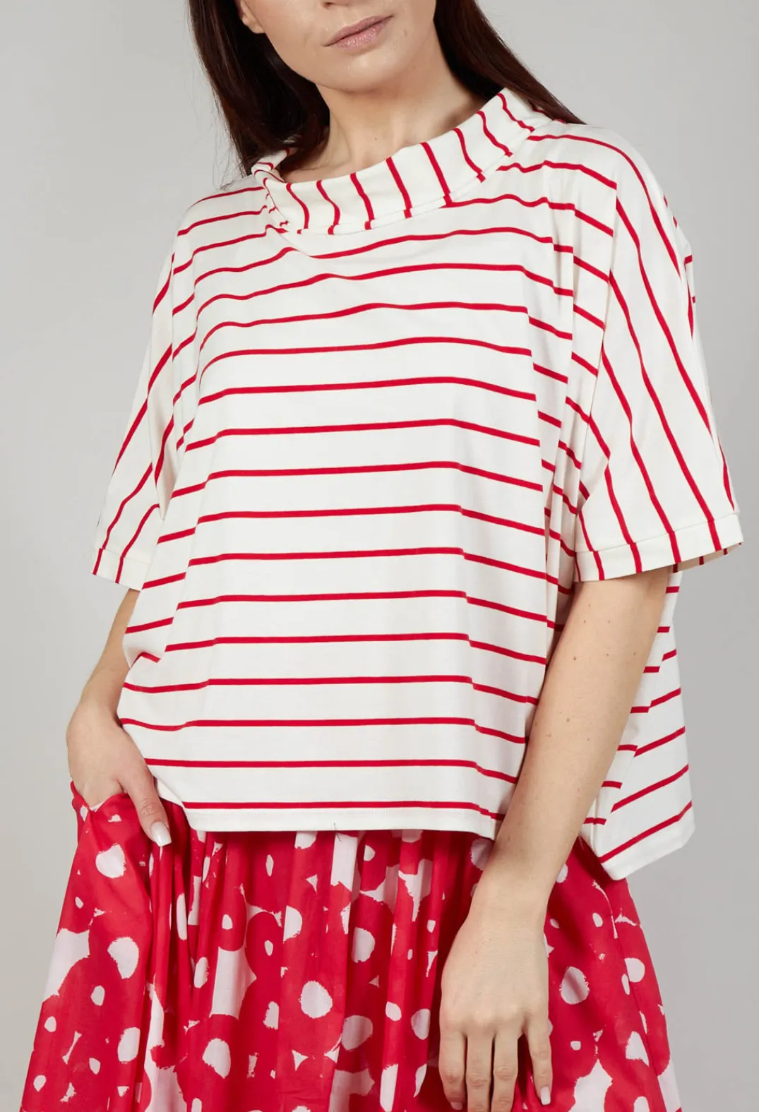 Operificio Neirami Tops^Striped Cotton Top in Rosso