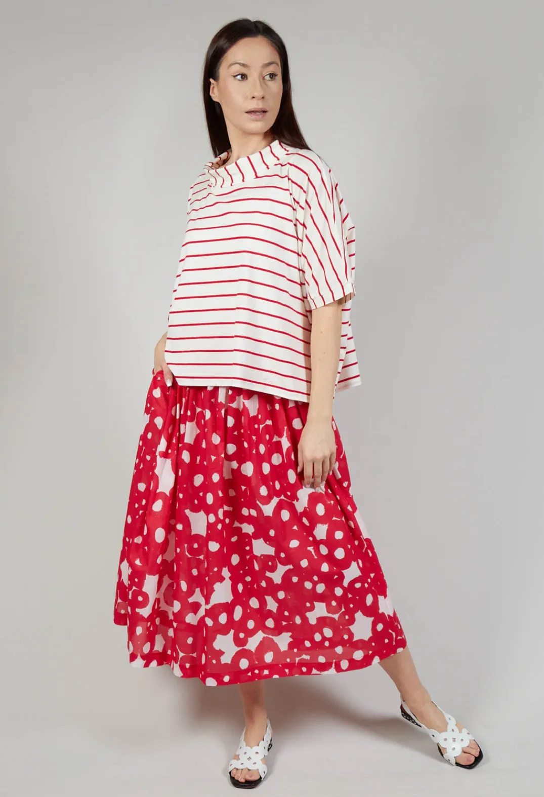 Operificio Neirami Tops^Striped Cotton Top in Rosso