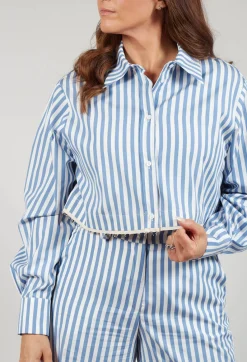Beatrice B Shirts & Blouses^Striped Cropped Shirt in Hokusai Blue