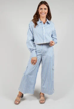 Beatrice B Shirts & Blouses^Striped Cropped Shirt in Hokusai Blue