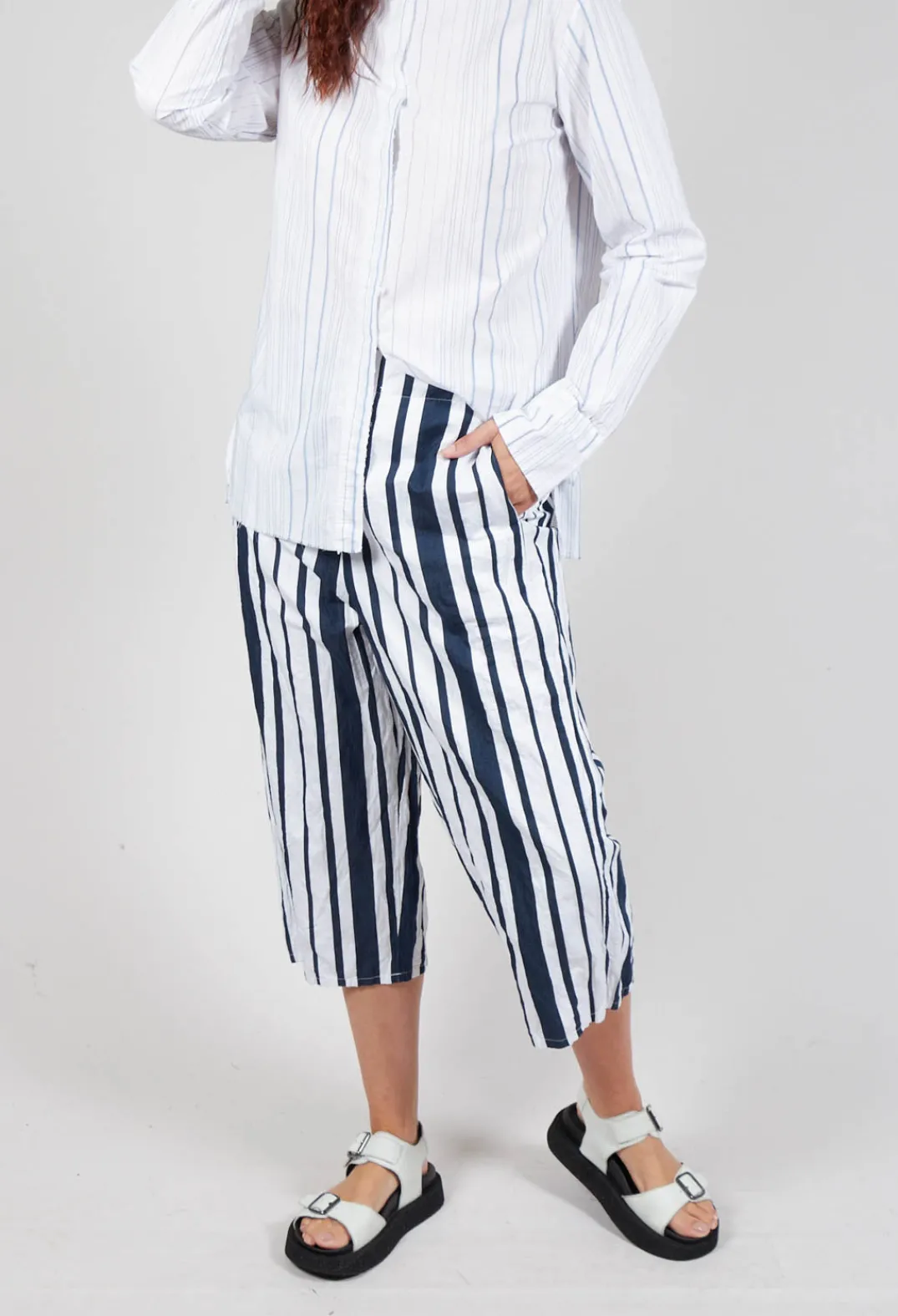 Hannoh Wessel Co-ords & Suits^Striped Cropped Style - Casual Trousers in White