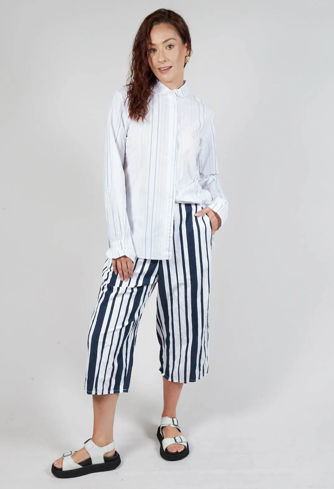 Hannoh Wessel Co-ords & Suits^Striped Cropped Style - Casual Trousers in White