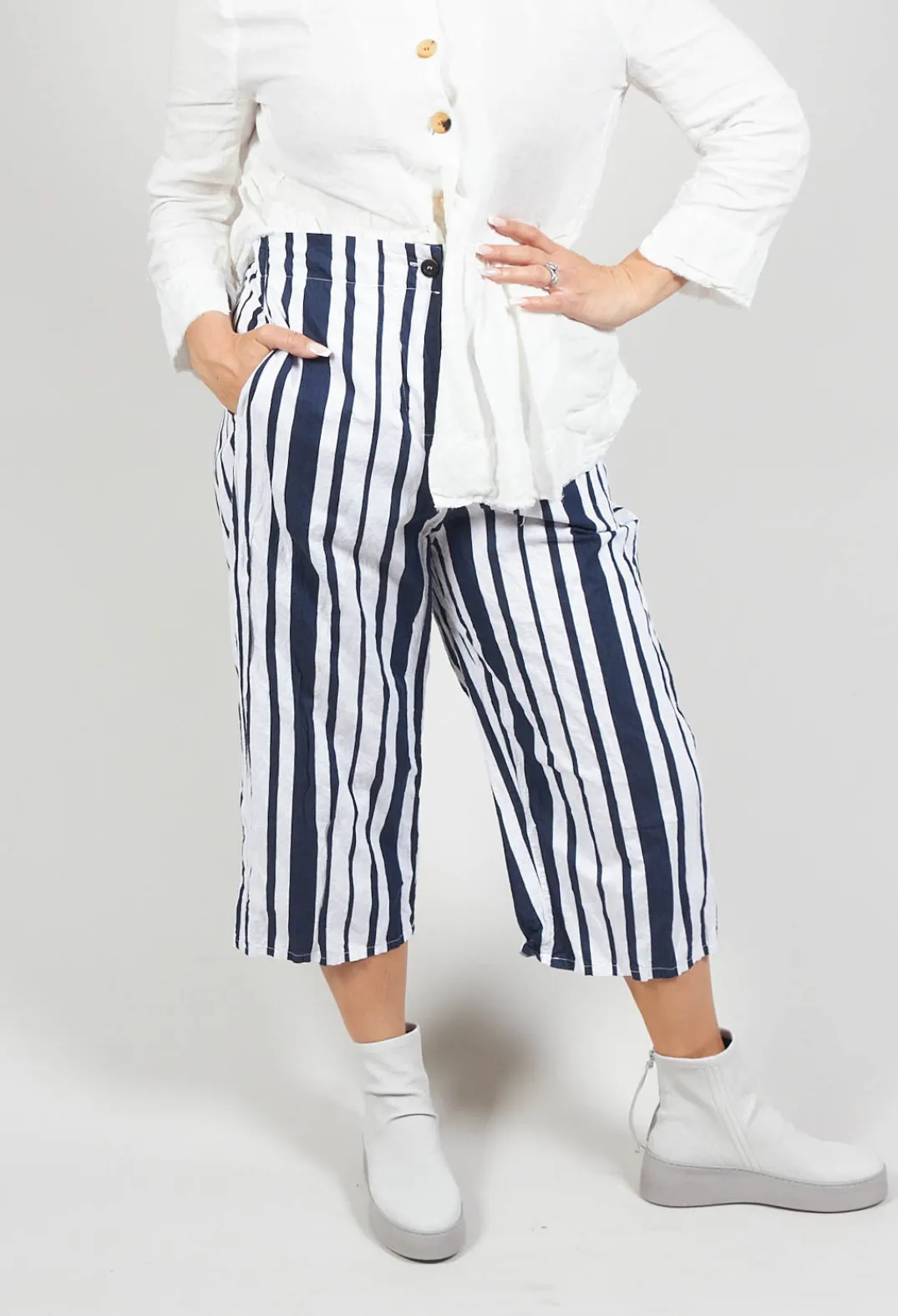 Hannoh Wessel Co-ords & Suits^Striped Cropped Style - Casual Trousers in White