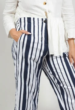 Hannoh Wessel Co-ords & Suits^Striped Cropped Style - Casual Trousers in White