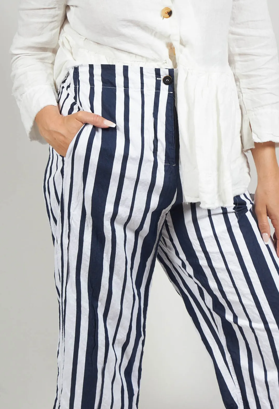 Hannoh Wessel Co-ords & Suits^Striped Cropped Style - Casual Trousers in White