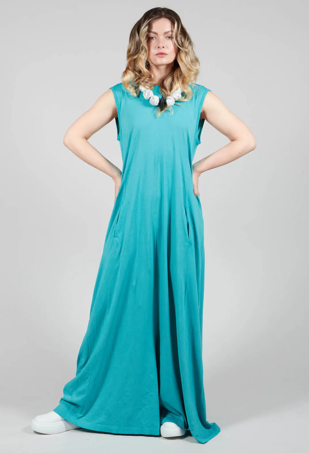 Rundholz Dip Jumpsuits^Striped Dye Effect Overalls with V Back in Aqua