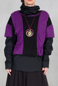 Moyuru Knitwear^Striped Knitted Top in Black / Purple