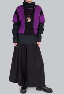 Moyuru Knitwear^Striped Knitted Top in Black / Purple