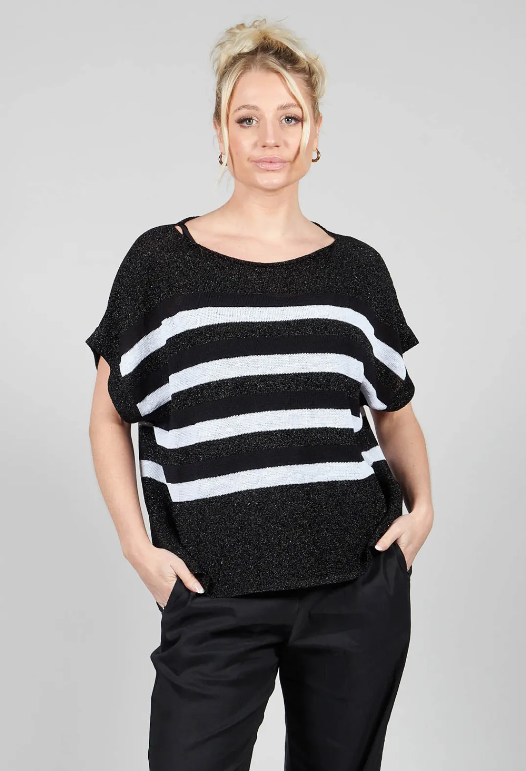 Sarah Pacini Jumpers^Striped Sweater Vest in Black
