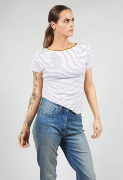 Niù T-shirts^Striped T Shirt with Contrast Neckline in Lilla