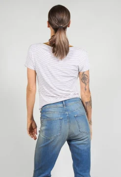 Niù T-shirts^Striped T Shirt with Contrast Neckline in Lilla