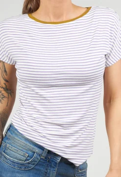 Niù T-shirts^Striped T Shirt with Contrast Neckline in Lilla