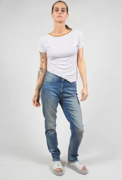 Niù T-shirts^Striped T Shirt with Contrast Neckline in Lilla