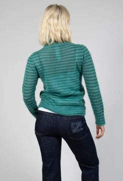Sfizio Knitwear|Jumpers^Striped Turtleneck Sweater in Teal Green