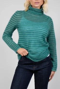 Sfizio Knitwear|Jumpers^Striped Turtleneck Sweater in Teal Green