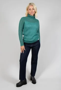 Sfizio Knitwear|Jumpers^Striped Turtleneck Sweater in Teal Green