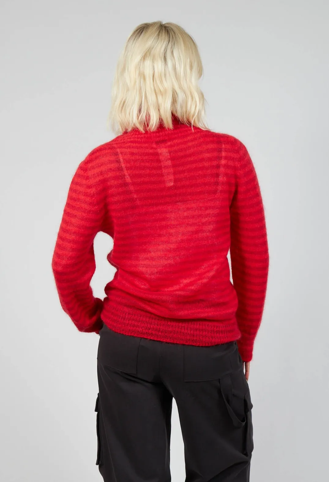 Sfizio Knitwear|Jumpers^Striped Turtleneck Sweater in Adrenaline Red
