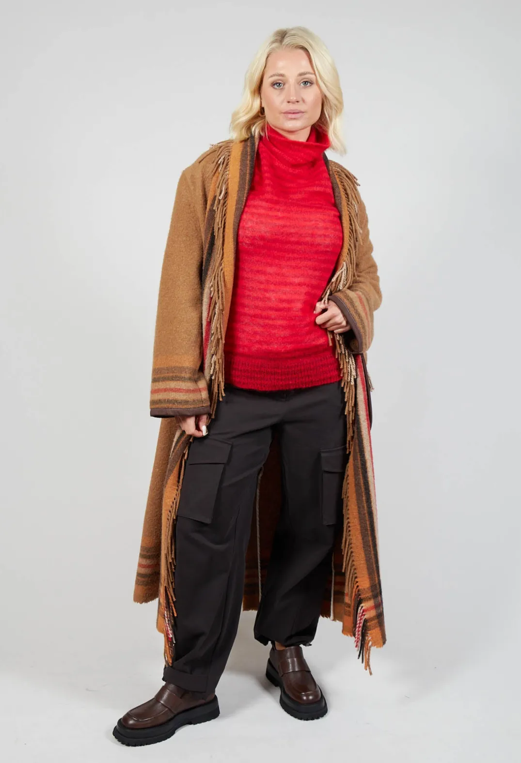 Sfizio Knitwear|Jumpers^Striped Turtleneck Sweater in Adrenaline Red