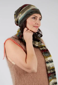 Butapana Hats^Striped Wool Hat in Taupe