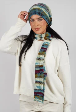 Butapana Hats^Striped Wool Scarf in Turquoise