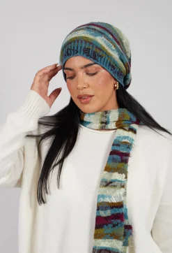Butapana Hats^Striped Wool Scarf in Turquoise