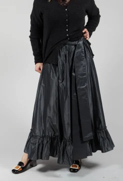 Beatrice B Skirts^Taffeta Frill Hem Skirt in Obsidian Grey