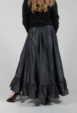Beatrice B Skirts^Taffeta Frill Hem Skirt in Obsidian Grey