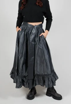 Beatrice B Skirts^Taffeta Frill Hem Skirt in Obsidian Grey
