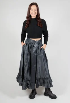 Beatrice B Skirts^Taffeta Frill Hem Skirt in Obsidian Grey