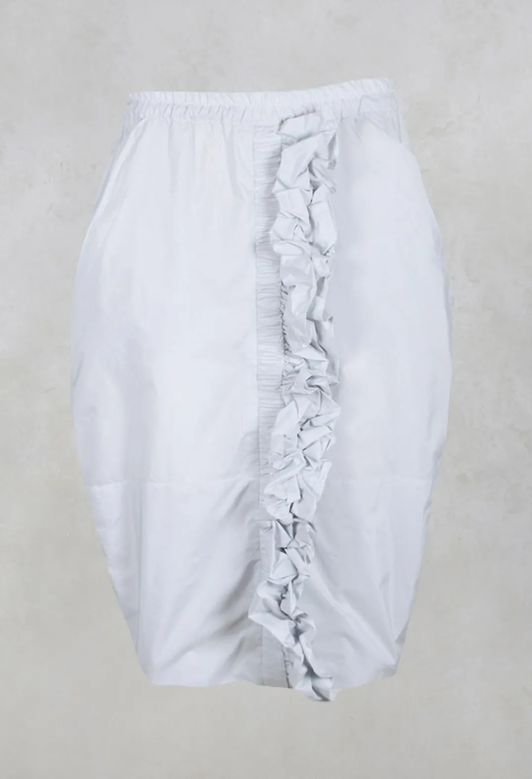Les Filles d'Ailleurs Skirts^Taffeta Skirt with Ruffle Front in Grey Pinstripe