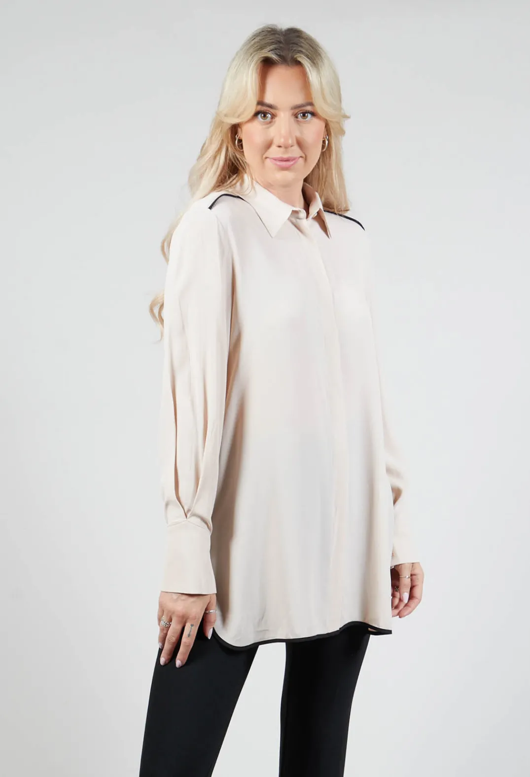Beatrice B Shirts & Blouses^Tailored Shirt with Contrast Piping in Stone