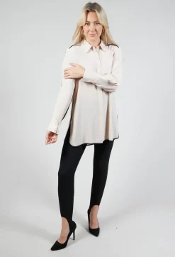 Beatrice B Shirts & Blouses^Tailored Shirt with Contrast Piping in Stone