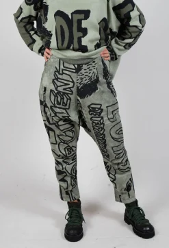 Rundholz Black Label Trousers^Tapered Leg Drop Crotch Trousers in Defender Big Print