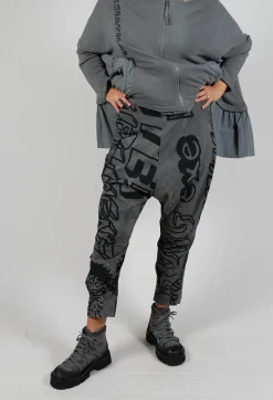 Rundholz Black Label Trousers^Tapered Leg Drop Crotch Trousers in Rock Big Print