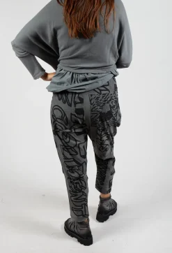 Rundholz Black Label Trousers^Tapered Leg Drop Crotch Trousers in Rock Big Print