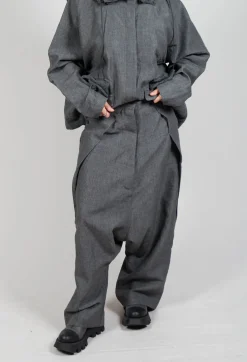 Rundholz Dip Trousers^Textured Drop Crotch Trousers in Coal Mel