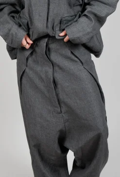 Rundholz Dip Trousers^Textured Drop Crotch Trousers in Coal Mel