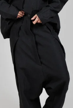 Rundholz Dip Trousers^Textured Drop Crotch Trousers in Black Mel