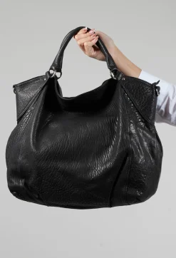 Malloni Bags^Textured Leather Bag Pharis with Removable Shoulder Strap in Nero