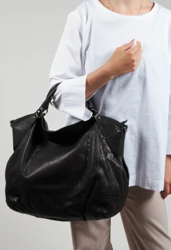 Malloni Bags^Textured Leather Bag Pharis with Removable Shoulder Strap in Nero