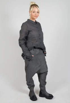 Rundholz Dip Trousers^Textured Straight Leg Trousers in Coal Mel