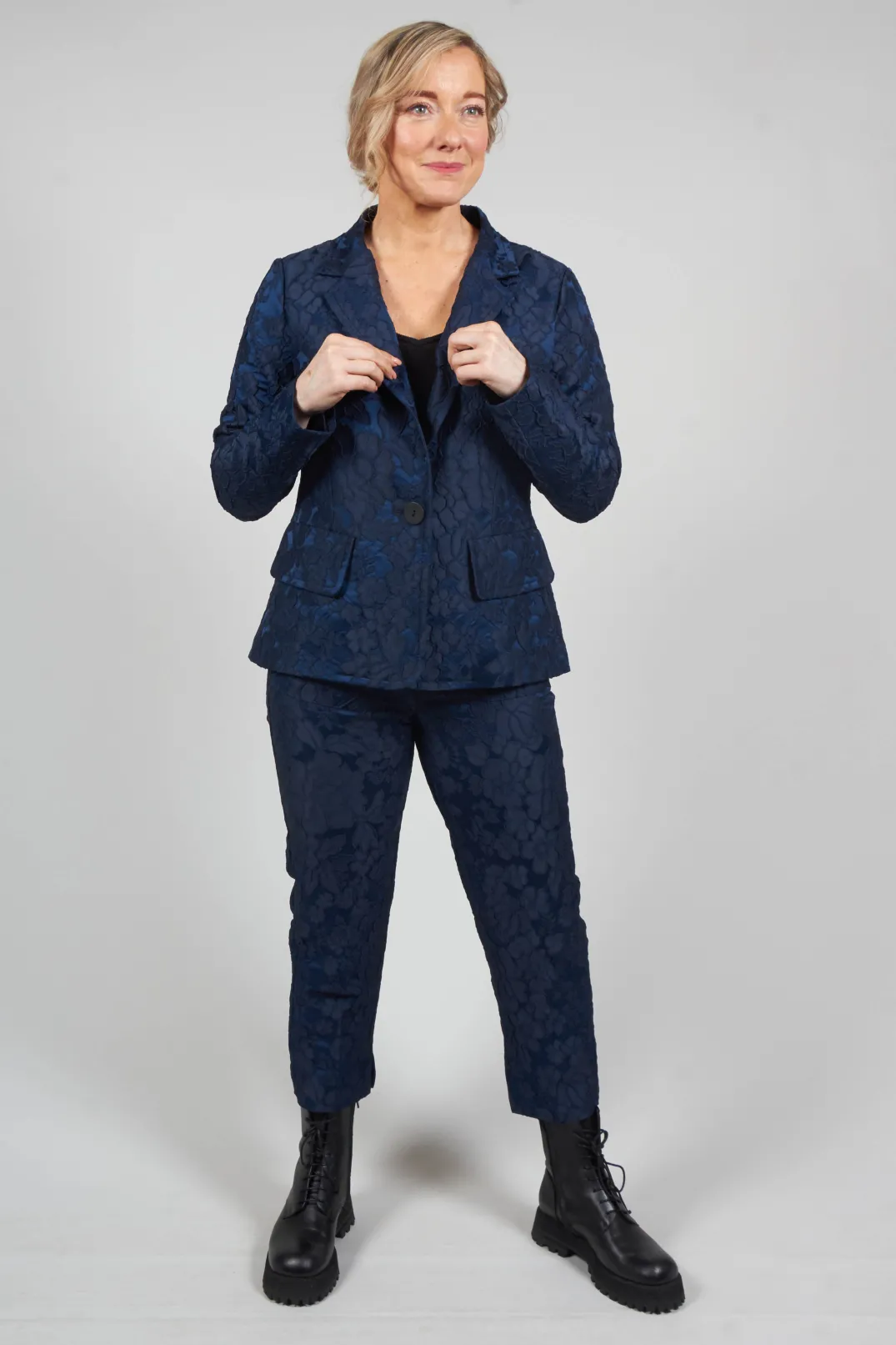 Xenia Design Co-ords & Suits^Textured Trousers in Dark Blue