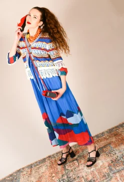 Rene Derhy Dresses^Theatral Dress in Bleu and Petr