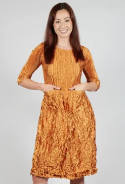 Alquema Dresses^Three Quarter Sleeve Smash Dress in Metallic Gold