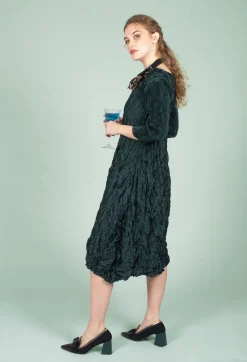 Alquema Dresses^Three Quarter Sleeve Smash Dress in Metallic Forest